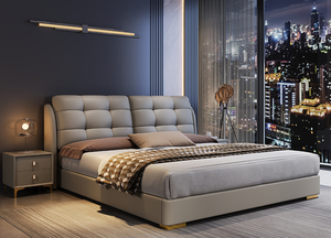 <span class=keywords><strong>Lit</strong></span> double moderne et luxueux en cuir véritable avec coffre de rangement haut, cadre en chêne, <span class=keywords><strong>lit</strong></span> rembourré pour chambre principale - Product Image 4