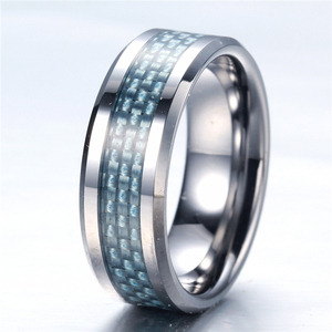 Bán buôn thời trang Tungsten Nhẫn Inlay màu xanh sợi Carbon phong cách cổ điển cho engagement Party kỷ niệm đồ trang sức - Product Image 1