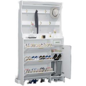 Meuble à chaussures autoportant en MDF avec porte-manteau et tiroirs rabattables, armoire latérale pour entrée, couloir, mobilier de maison - Product Image 3