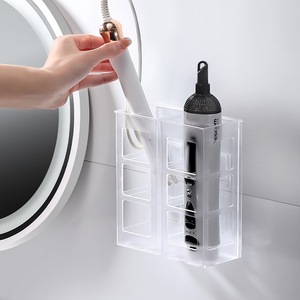Organisateur de rangement pour outils capillaires mural, installation sans perçage, design rectangulaire moderne, étagères de salle de bain - Product Image 1