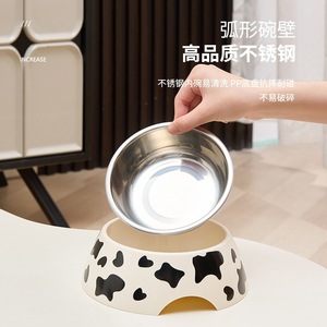 Bol pour animaux de compagnie en acier inoxydable, plat d'alimentation détachable pour chat et chien avec motif de vache pour la séparation des aliments secs et de l'eau - Product Image 3