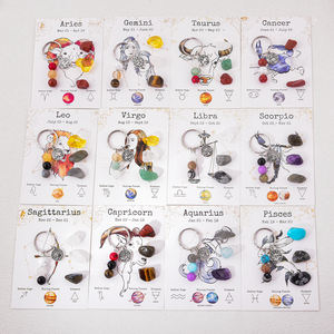 Nouveau Style 12 signe du zodiaque porte-clés ensemble perles de pierre naturelle pendentifs avec boîte-cadeau sacs à la mode porte-clés - Product Image 5