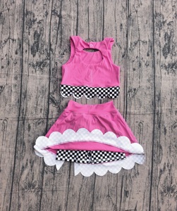 GSD3926 Ensemble d'été sans manches pour petite fille, jupe à imprimé écossais rose vif et noir, tenue personnalisée pour enfants, vente en gros - Product Image 2
