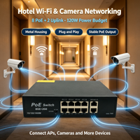 Switch PoE Gigabit de 10 Puertos, 8 PoE + 2 Uplink, 120W, Fuente de Alimentación Integrada, Modo Dual, Carcasa Metálica para Cámara IP, WiFi AP, Proyecto CCTV