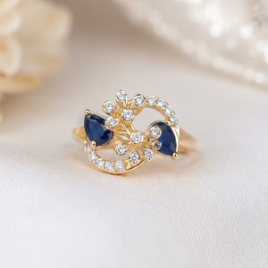 14K Gold Plated Flower <b>Cluster</b> Ring with Blue <b>Crystal</b> Pave Setting Luxury Jewelry for Women Party Gift - Product Image 1