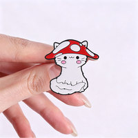 Broche en émail motif chat de dessin animé avec chapeau de champignon rouge et blanc pour veste, sac à dos, revers – Accessoire