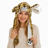 Chapeau interactif à oreilles mobiles motif léopard avec logo personnalisé, en fausse fourrure, chaud pour l'hiver, cadeau original, vente en gros