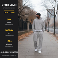 Ensemble sweat à capuche et pantalon de survêtement gris oversize pour homme, coupe courte, épaules tombantes, poche kangourou, personnalisable, vente en gros