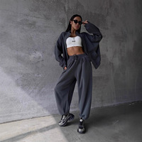 Ensembles de survêtements printemps pour femmes : sweat à capuche zippé et pantalon de jogging coupe ample – Tenue de sport athleisure 2 pièces
