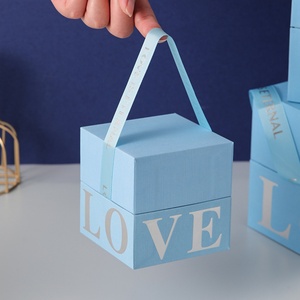 Creative Blue Pink Heaven Earth Cover Recyclable Square Folders Packaging for Present Coated Paper Raffia Souvenir Ribbon YaNeng - Product Image 1