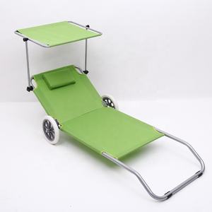 Chaise <span class=keywords><strong>de</strong></span> plage à baldaquin en aluminium pour jardin extérieur au <span class=keywords><strong>bord</strong></span> <span class=keywords><strong>de</strong></span> la <span class=keywords><strong>mer</strong></span> avec roues parasol Lit pliant pour salon <span class=keywords><strong>de</strong></span> plage - Product Image 2