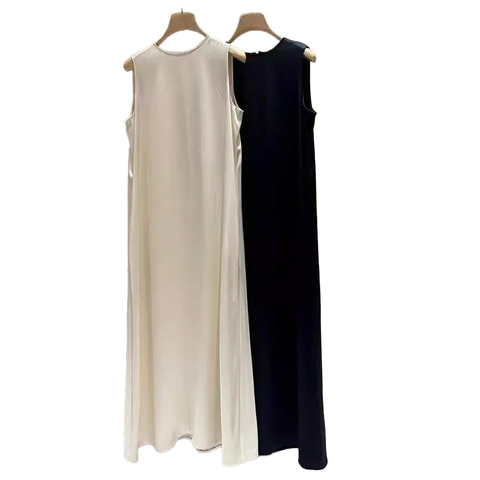 4818 New Design Summer Long Dress Sleeveless Triacetic Satin Silky Women Vest Dress