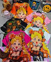 Kaos Wanita Ukuran Besar 100% Katun Bertabur Rhinestone, Model Longgar Kasual Motif Kartun Fashion OC1054