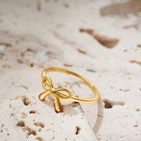 Bague nœud papillon lisse délicate en cuivre plaqué avec or véritable 18 carats cercle uni décoration mode bague à breloques bijoux cadeau pour les femmes