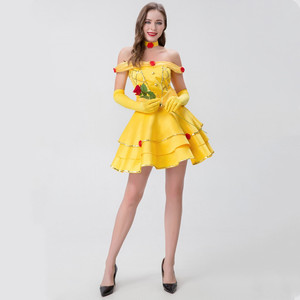 belle fancy dress ladies W-A3-1 Ladies Princess Belle Fancy Dress Up Halloween Party Costume 6-18 AU