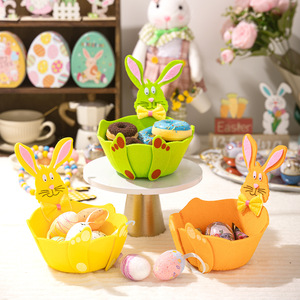 New <b>Easter</b> Decoration Storage Basket with Bunny Ears Cartoon Bunny Round Candy Basket Factory Wholesale Application - Product Image 1