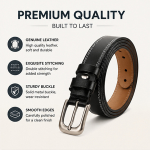 <span class=keywords><strong>Ceinture</strong></span> en cuir véritable <span class=keywords><strong>noir</strong></span> pour <span class=keywords><strong>femme</strong></span> personnalisable avec boucle <span class=keywords><strong>argent</strong></span>ée <span class=keywords><strong>et</strong></span> surpiqûres contrastées blanches, <span class=keywords><strong>ceinture</strong></span> décontractée - Product Image 2