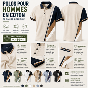Polos para Hombre en Algodón de Primera Calidad, Polo de Manga Corta con Bloques de Color, Cuello en Contraste, Logotipo Personalizado al por Mayor - Product Image 3
