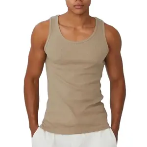 Custom Men's Ribbed Sleeveless Tank Top Round Neck Plain Vest Basic Undershirt Cotton Casual Sportswear Fitness Men Tank Top