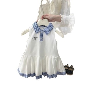 Vestito Estivo Senza Maniche per <span class=keywords><strong>Bambina</strong></span> 2026 Nuovo Abito da Principessa con Fiocco Carino Stile <span class=keywords><strong>Polo</strong></span> Gilet a Pieghe a Quadri - Product Image 4