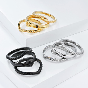 Fashionable Three Piece Stacked <b>Titanium</b> Steel <b>Ring</b> Set Geometric Design Women's Jewelry Gift - Product Image 2