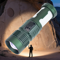 Lampe torche télescopique à zoom, 7 modes, 3 couleurs LED, lampe à flamme, affichage numérique, rechargeable par type-C, lampe torche d'urgence