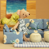 Ensemble de canapé floral miniature avec poupées de souris en tissu-Idéal pour décor de maison de poupée