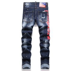 <span class=keywords><strong>Jeans</strong></span> da <span class=keywords><strong>Uomo</strong></span> Slim Fit in Denim Elasticizzato con Effetto Lavato a Pietra, Patchwork Graffiti e Schizzi di Vernice Stile Y2K - Collezione Primavera High Street - Product Image 2