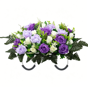 Memorial Grave Flowers <strong>Red</strong> White <strong>Tulips</strong> with Ferns for Headstones Cemetery Decoration Easy to Hang Reusable for Memorial Days - Product Image 5