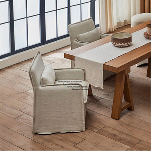 Fauteuils, chaises de salle à manger, canapés et meubles lavables en tissu de <span class=keywords><strong>lin</strong></span> <span class=keywords><strong>blanc</strong></span> crème de style <span class=keywords><strong>japonais</strong></span> moderne nordique - Product Image 2