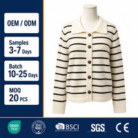 Cardigan en tricot rayé décontracté pour femme, col à revers, boutons sur le devant, manches longues, pour l'automne et l'hiver