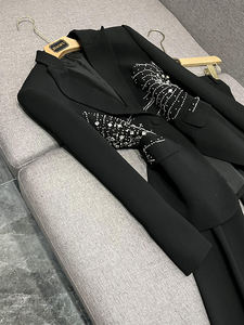 OUDINA Moda Rhinestones Flor 2 Piezas Traje Blazer y Pantalones Dos Piezas Blazers Trajes Mujer - Product Image 2