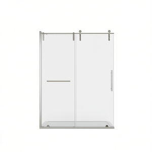 Mampara de Ducha de Vidrio Templado sin Marco 60 x 76 con Puerta Corredera de Níquel Cepillado y Revestimiento Fácil de Limpiar - Product Image 1