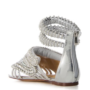 Big Size 47 Luxurious Silver Diamonds Flat Sandals Women Back Zipper Flat Heels Girls Summer <b>Shoes</b> Roman Styles Footwear - Product Image 5
