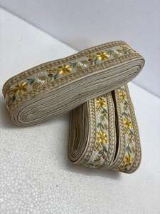 Bordure en dentelle traditionnelle brodée de fleurs, écologique, avec des paillettes dorées, tissu décoratif pour vêtements, robes, artisanat - Product Image 5