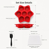 MIXWARES Ensemble de moules à hamburgers en silicone écologiques à 7 cavités, résistant aux hautes températures, antiadhésif, pour pain/gâteau, avec spatule