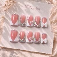 Dropshipping Faux ongles à presser français courts, courbés bec de canard, faits main, en acrylique PMMA, couvrance totale, 3D dorés, personnalisés, 10 pièces