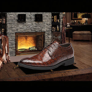 Chaussures habillées pour hommes avec logo personnalisable, cuir marron, semelle en caoutchouc solide, légères, à enfiler, style formel, décontracté, nouveau - Product Image 3