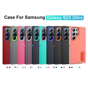 Geili Housse de téléphone double couche antidérapante pour Samsung Galaxy S24 Ultra A53 A14 A13 A03s Etuis antichoc Support métallique Couverture arrière