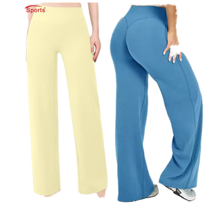 Pantalons de yoga pour femmes, taille haute, élastique, ample, droit, uni, séchage rapide, spandex/nylon, longueur totale, vêtements de sport, leggings de gym - Product Image 1