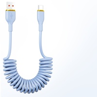 Kabel Data Silikon Retractable Spring 66W Pengisian Cepat Dual Type-C untuk Penggunaan Mobil CarPlay