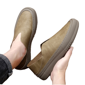 Mocassins pour hommes en cuir véritable, faits à la main, design simple, rehaussants, décontractés, à enfiler, pour la marche, noir kaki, tailles 38-44, collection Printemps - Product Image 4