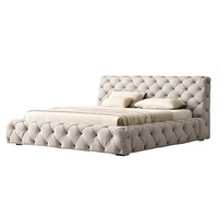 Nouveau design de lit double en bois King Size avec bouton unique Tête de lit en velours tufté Meubles de chambre à coucher avec rangement