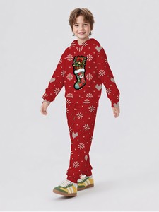 Ensemble deux pièces pour garçons, nouveau modèle 2025, <span class=keywords><strong>chemise</strong></span> de sport à capuche avec pantalon, <span class=keywords><strong>motif</strong></span> imprimé de style Noël - Product Image 6