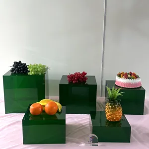 绿色Lucite方形亚克力展示架婚礼自助餐桌立管立方体嵌套立管食品基座盒架婚礼用品