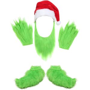 SINSEN Disfraz de Monstruo Verde con Barba, Gorro de Santa, Guantes Peludos, Zapatos de Peluche, Accesorios de Disfraz, Cosplay, Unisex, Adulto - Product Image 1