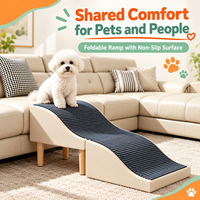 Rampe pliable de luxe pour animaux de compagnie, escalier pour petits chiens et chats, antidérapant, durable, design moderne, forme ondulée, rangement facile, pieds en bois massif