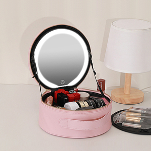 Estuche Organizador de Brochas de Maquillaje de PU con Logotipo Personalizado, Estuche para Artistas con Espejo LED, Organizador de Bolsas de Maquillaje - Product Image 1