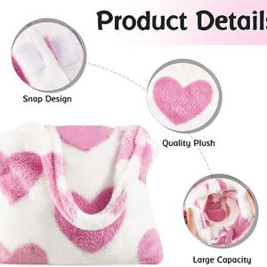 Sac fourre-tout moelleux tendance en gros pour la Saint-Valentin, grande capacité, motif cœur en peluche, sac duveteux pour femmes et jeunes filles pour les rendez-vous - Product Image 6
