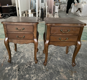 American Country Style Solid Wood <strong>Bedside</strong> <strong>Table</strong> with 2 Drawers, Curved Cabriole Legs <strong>Retro</strong> Nightstand for Bedroom Storage - Product Image 3